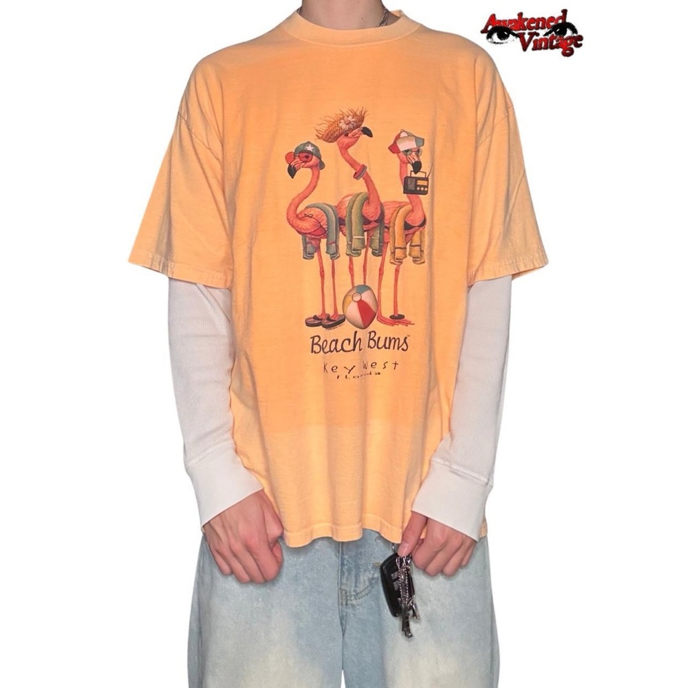 Vintage faded beach bums salmon pink tee size XL 90s retro Florida